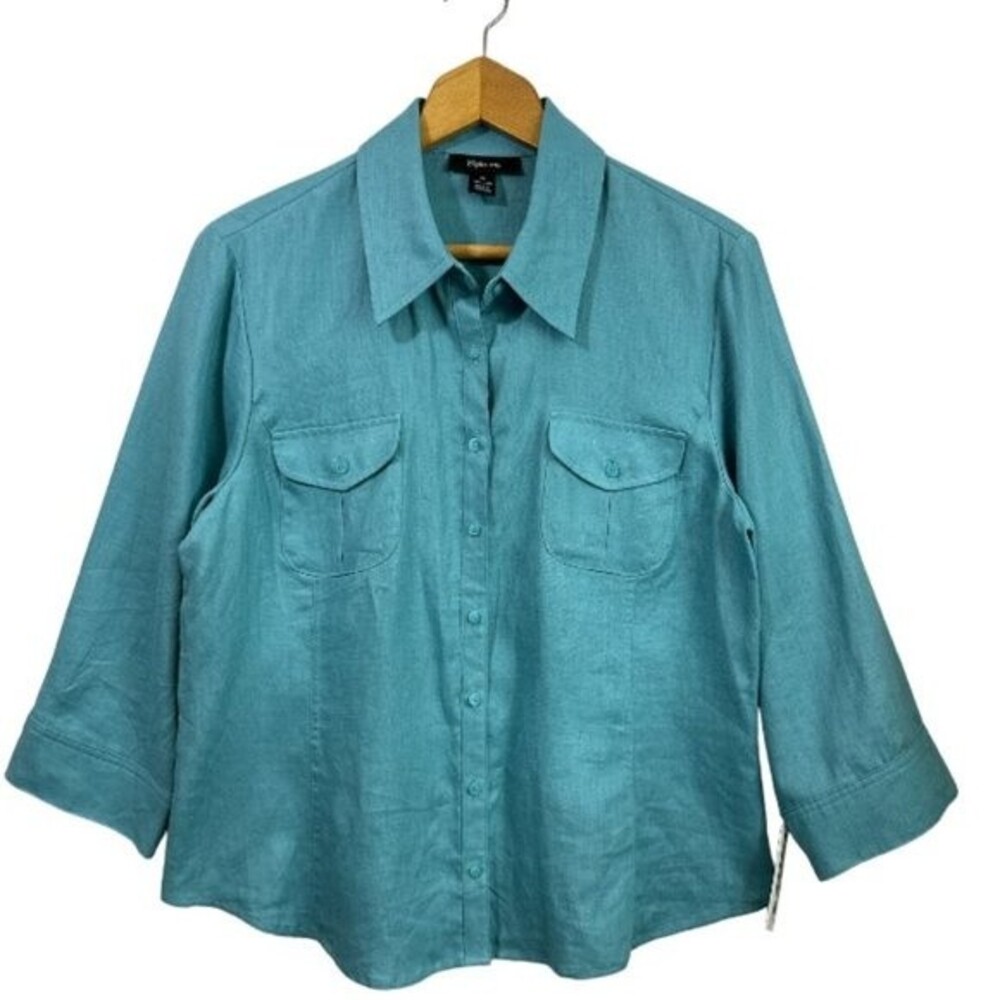 Linen Shirt Button Down Women's Sz 16 Beachy Coastal Grandma NWT